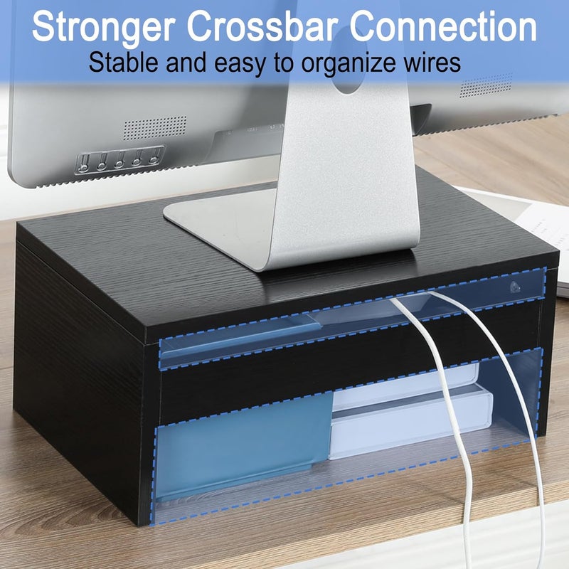 TEAMIX 14.2 inch Monitor Stand Riser, Wood Monitor Riser with Storage for Desk Small Monitor Stand TV/Screen/PC/Laptop Riser Computer Stand Desktop Shelf (Black-Higher) - Image 3